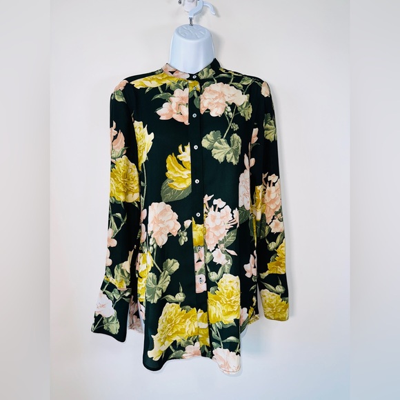 Beautiful Green Floral Print Button Down Blouse Size 8 - Picture 5 of 9